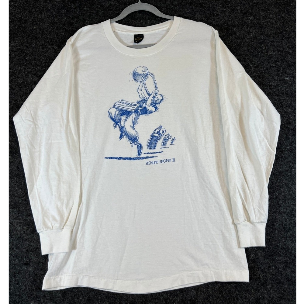 Vintage 80s Sigmund Snopek III Shirt Mens Large White Long Sleeve Music Art Tee